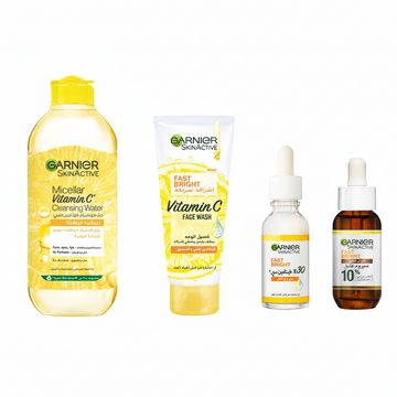 Garnier Fast Bright Vitamin C Skincare Set – Micellar Water, Face Wash & Serums